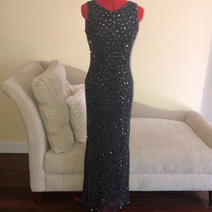 Stenay Vtg 90s Black Silk Beaded Full Length Dress Glamcore Old Money Sparkly